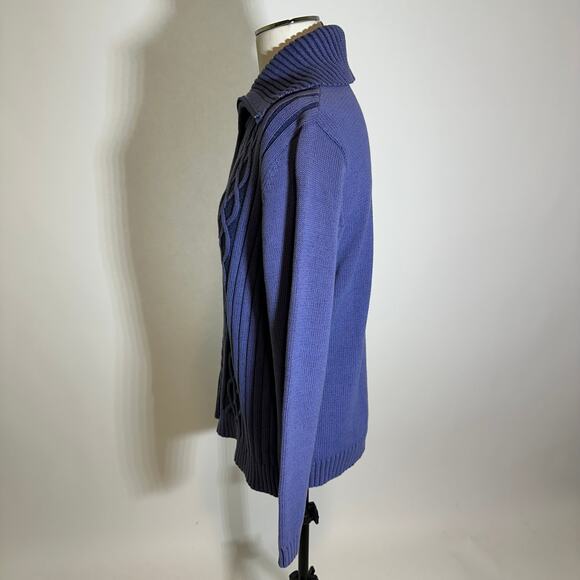 NWD Karen Scott Blue Cable Knit Fisherman Sweater Zip Up Womens Size Large L Y2K - Picture 5 of 12